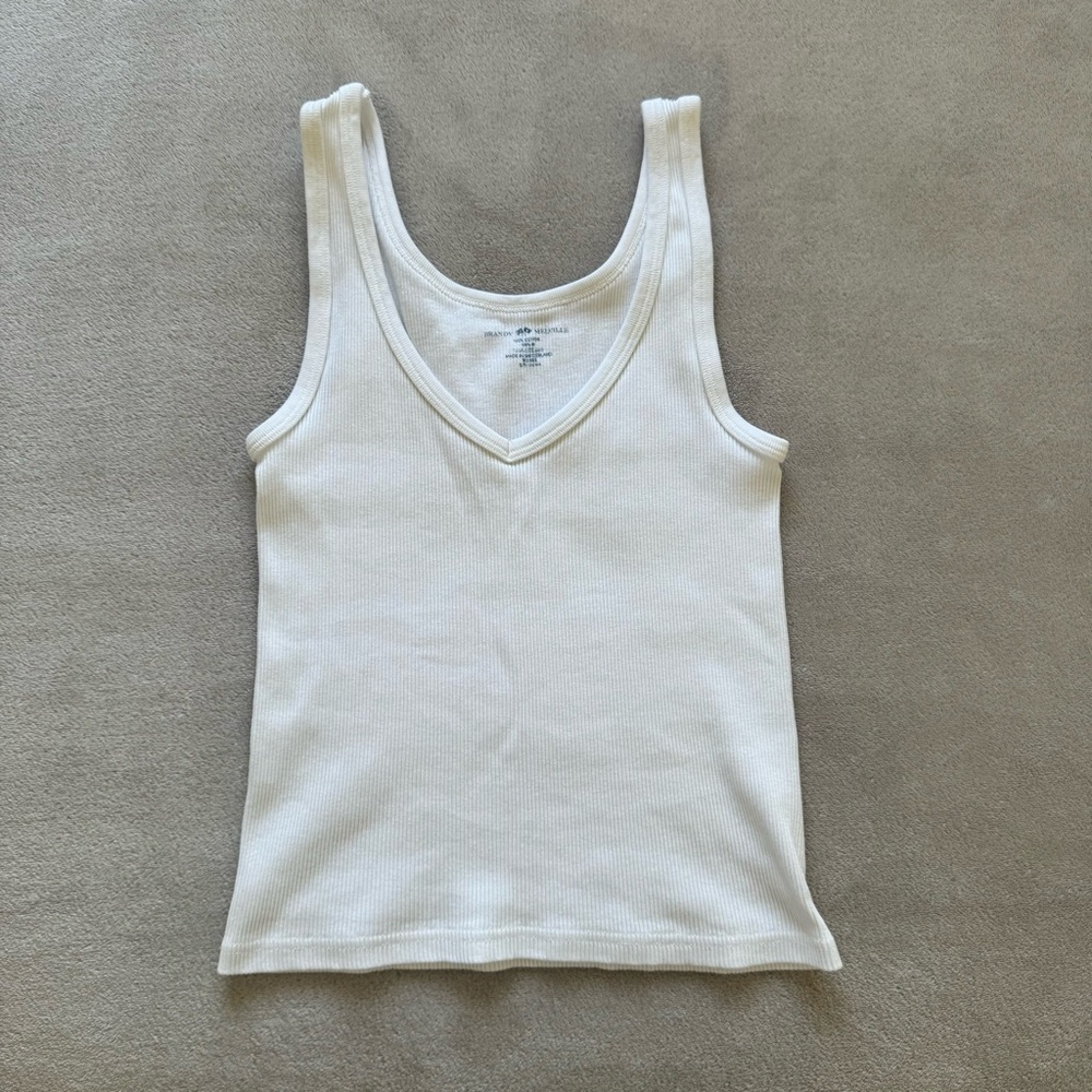Brandy Melville Ribbed V-Neck Tank Top - White